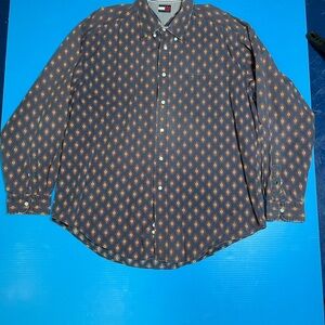 Tommy Hilfiger Men's Shirt - Navy and Orange Diamond Pattern